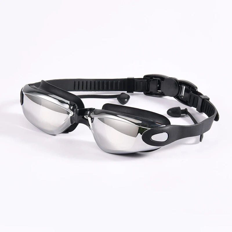 Swimming Goggles Adult Myopia Swimming Goggles One-Piece Earplugs Electroplating Anti-Fog High-Definition Swimming Goggles