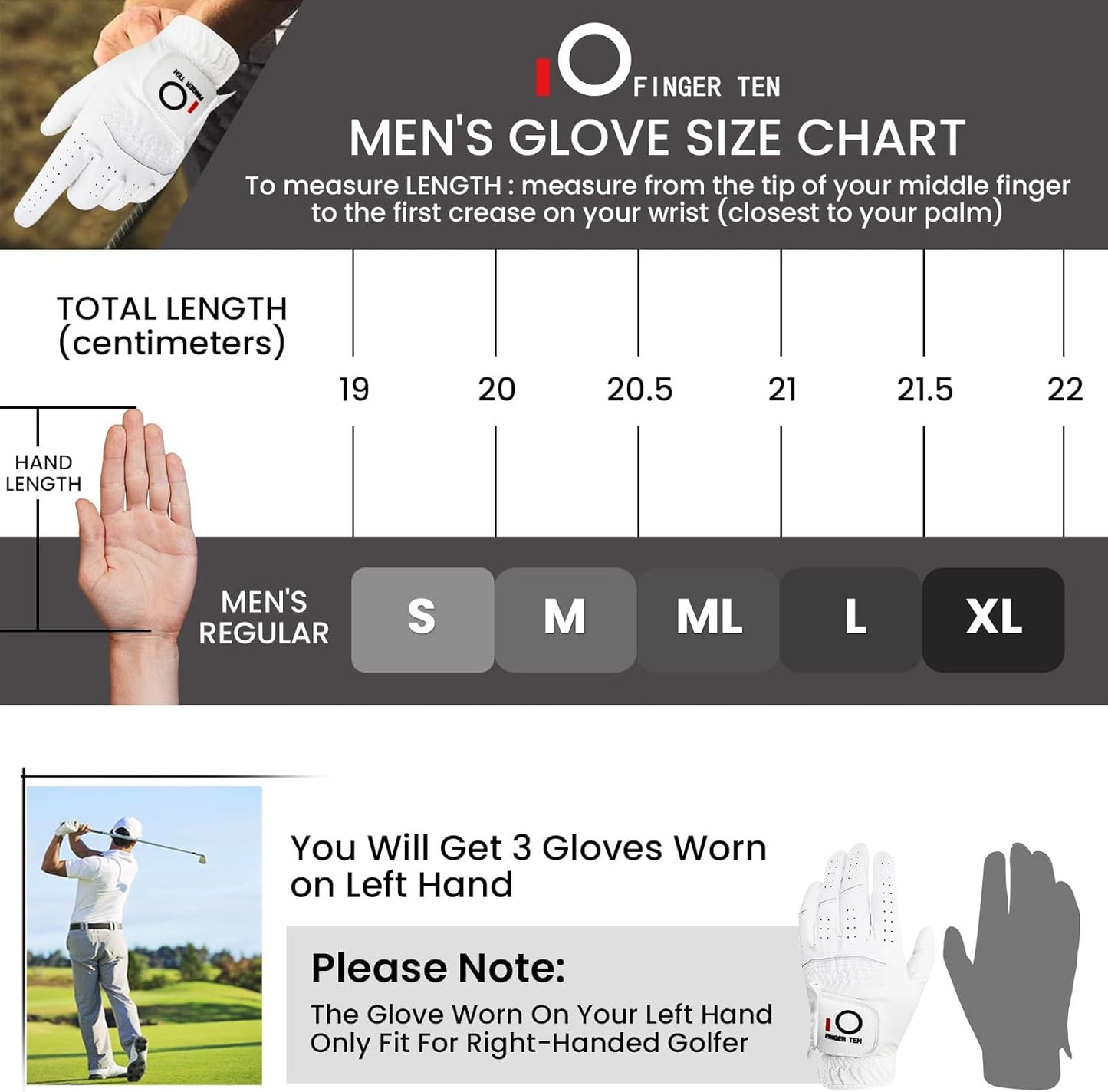 All Weather Grip Golf Gloves Men Value 3 Pack for Right Handed Golfer, Hot Wet Rain Grip & Comfort Soft Glove for Premium Performance, Colors White Black Blue Sizes S M L XL