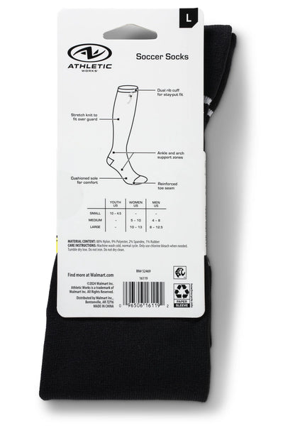 (2 Pack) Athletics Works Soccer Socks, Black Unisex Large, Men'S 8-12.5, 1 Pair