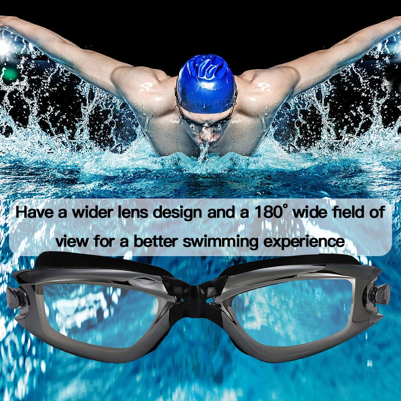 Swimming Goggles Adult Myopia Swimming Goggles One-Piece Earplugs Electroplating Anti-Fog High-Definition Swimming Goggles