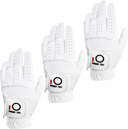 All Weather Grip Golf Gloves Men Value 3 Pack for Right Handed Golfer, Hot Wet Rain Grip & Comfort Soft Glove for Premium Performance, Colors White Black Blue Sizes S M L XL